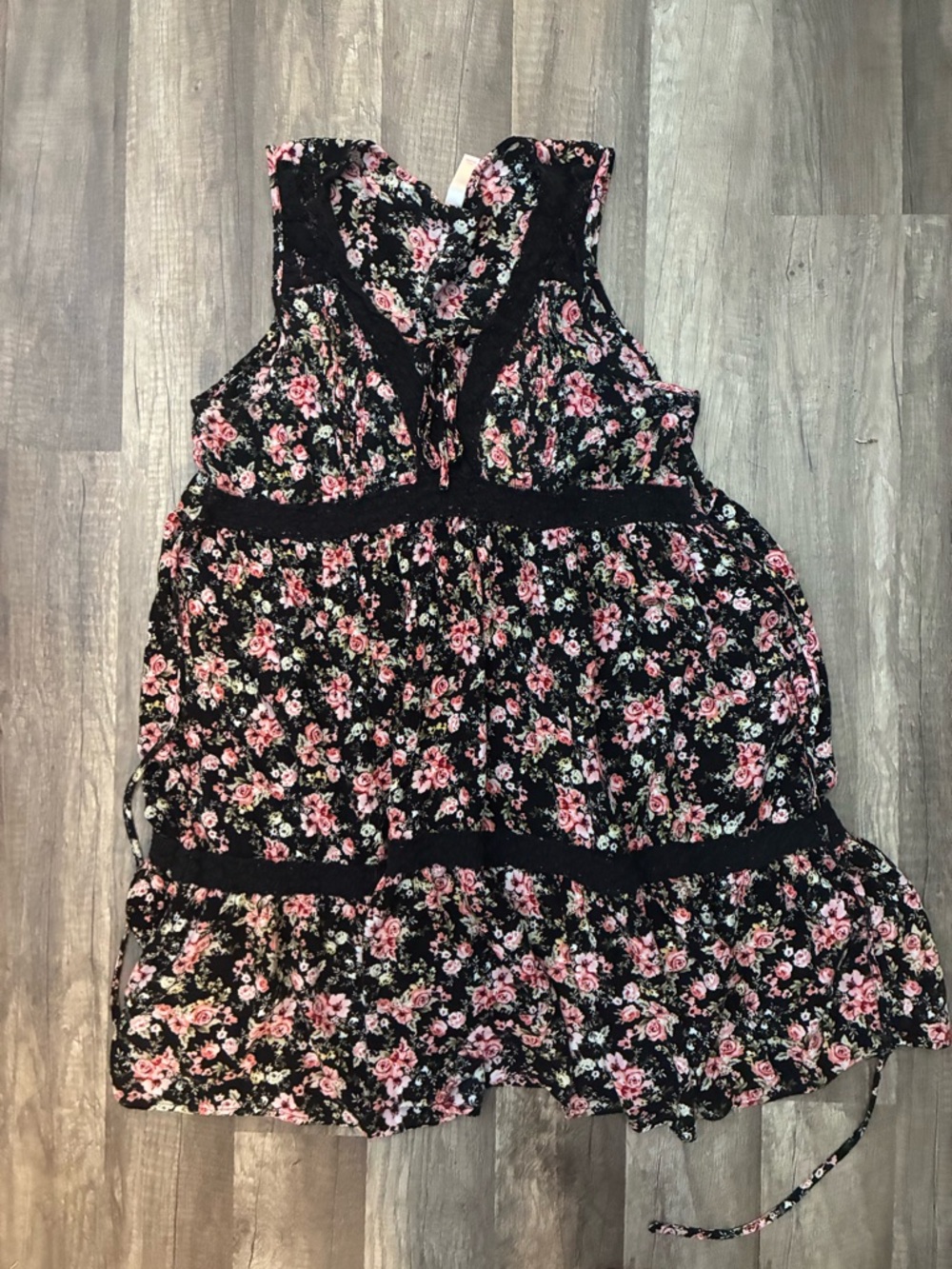 Xhilaration Black Floral Mini Dress with Pink Roses